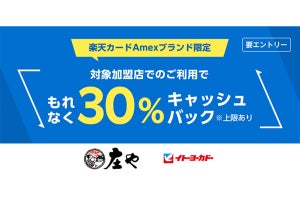 「楽天カード・アメリカン・エキスプレス・カード」がイトーヨーカドーなどで30%キャッシュバックキャンペーン