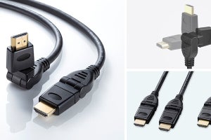 コネクタが回転するハイスピードHDMIケーブル、ポートの向きを選ばず使える