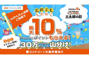 9月の「三太郎の日」にauかんたん決済利用でPontaポイント最大10％還元