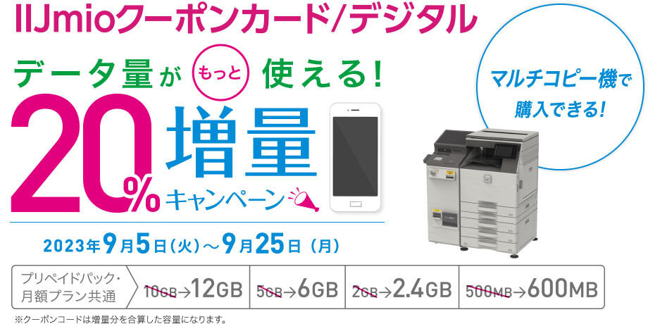 IIJmioクーポンカード/デジタル20%増量キャンペーン