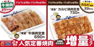 【松屋】お肉が期間限定で増量! 「牛焼肉・カルビ焼肉定食増量フェア」開催