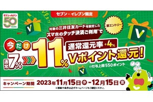 三井住友カード、セブン-イレブンでスマホのタッチ決済を使うと11%還元キャンペーン