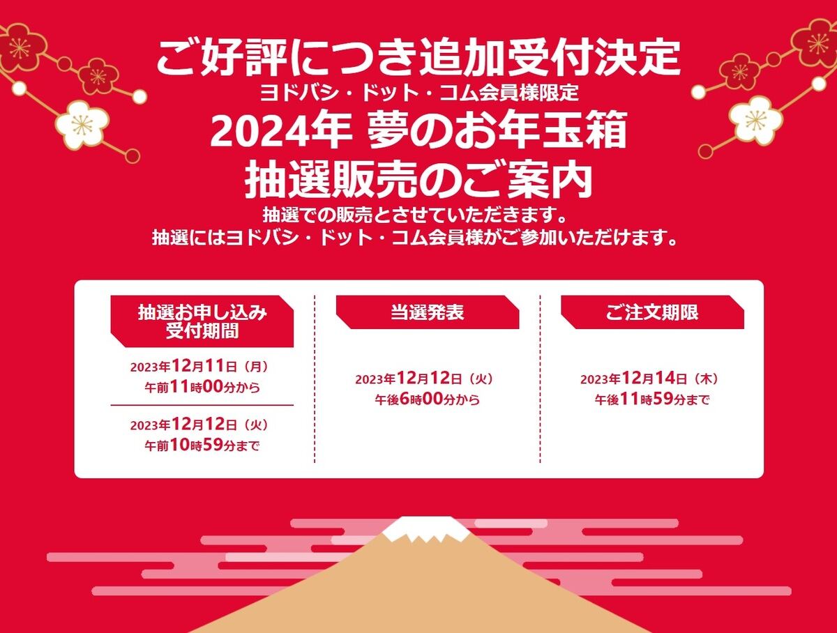 ヨドバシ「夢のお年玉箱」2024年版、追加抽選スタート！ 12月12日10時