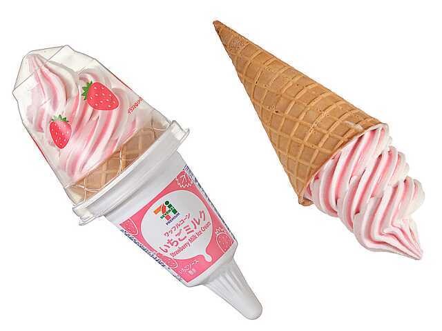 「7プレミアム ワッフルコーン いちごミルク」(257円)