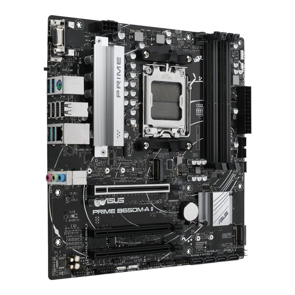 ASUSの「Prime B650M-A II-CSM」。VRMヒートシンクもしっかり搭載する