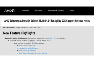 AMD、Radeon RX 7000向けに「DirectX 12 Work Graphs 1.0 API」対応ドライバ公開