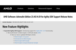 AMD、Radeon RX 7000向けに「DirectX 12 Work Graphs 1.0 API」対応ドライバ公開