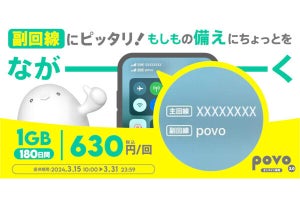 povo2.0、1GB／180日間で630円の期間限定トッピング