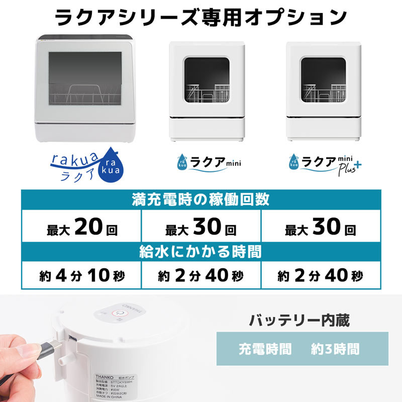 サンコー食洗機「ラクア」シリーズの給水の手間を省く、3,980円の電動ポンプ | マイナビニュース