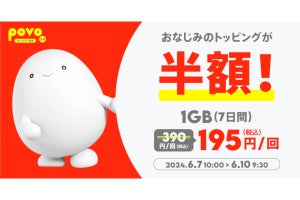 povo2.0、「データ追加1GB（7日間）」を半額の195円で提供 - 6月10日朝まで