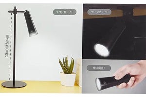 ゲオ、スタンド／クリップ／懐中電灯の3通りで使えるマグネット式LEDライト