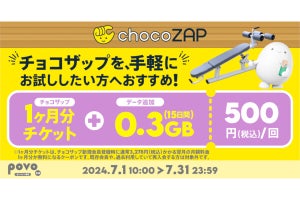 povo2.0、「chocoZAP」の1カ月無料チケットがついたデータトッピング