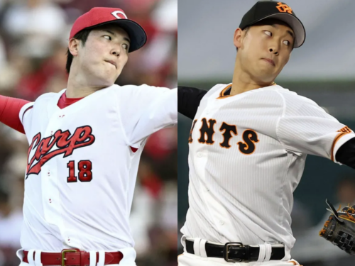 広島・森下暢仁、巨人・山﨑伊織 (C)Kyodo News