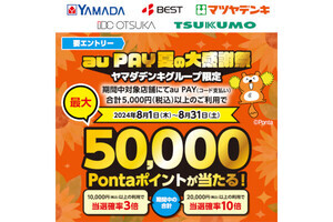 au PAY、ヤマダデンキグループで抽選最大50,000ポイント進呈