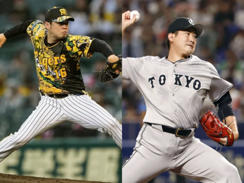 阪神・西勇輝、巨人・菅野智之(C)Kyodo News