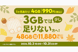 povo2.0、48GB（365日間）／12GB（365日間）の期間限定トッピング