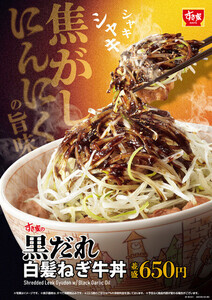 すき家、「黒だれ白髪ねぎ牛丼」「にんにく黒だれ白髪ねぎ牛丼」発売 - 黒マー油とシャキシャキねぎが相性抜群