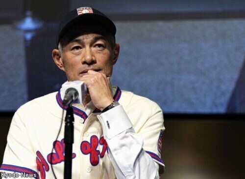 米国野球殿堂博物館で記者会見するイチロー氏 (C)Kyodo News