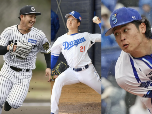 伊原陵人、金丸夢斗、小園健太 (C)Kyodo News
