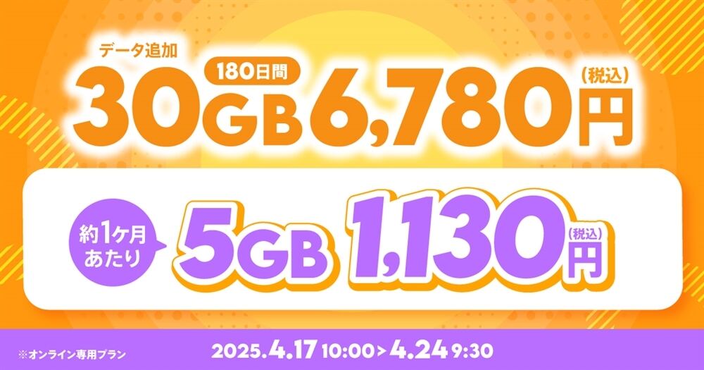 【期間限定】データ追加30GB（180日間）