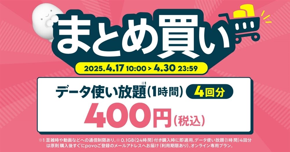 【期間限定】データ使い放題（1時間）4回分