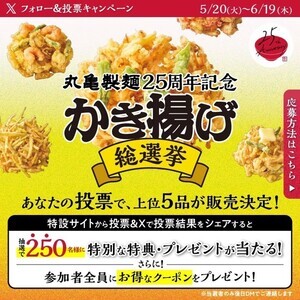 丸亀製麺、25種のかき揚げの中から“推しかき揚げ”を選べ!『丸亀製麺かき揚げ総選挙2025』を開催