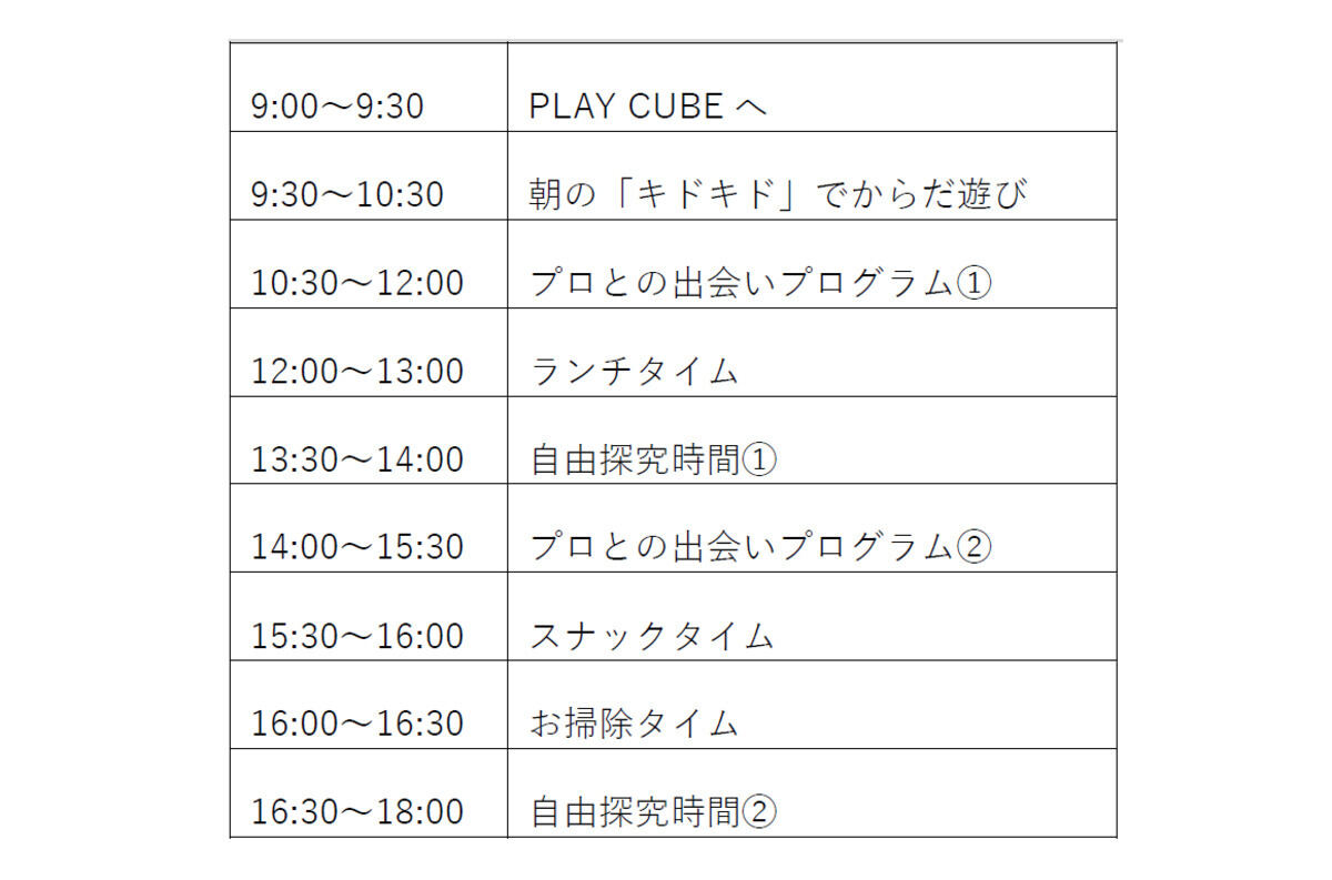 「ボーネルンド PLAY CUBE サマースクール」1日の流れ   
