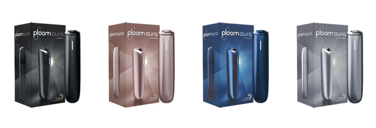 JT「Ploom AURA」スターターキット(左から)ジェットブラック、ローズゴールド、ネイビーブルー、ルナシルバー