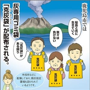 1コマ漫画 日本列島あるあるツアー 第122回 桜島とともに生きる鹿児島県には「克灰袋」がある!