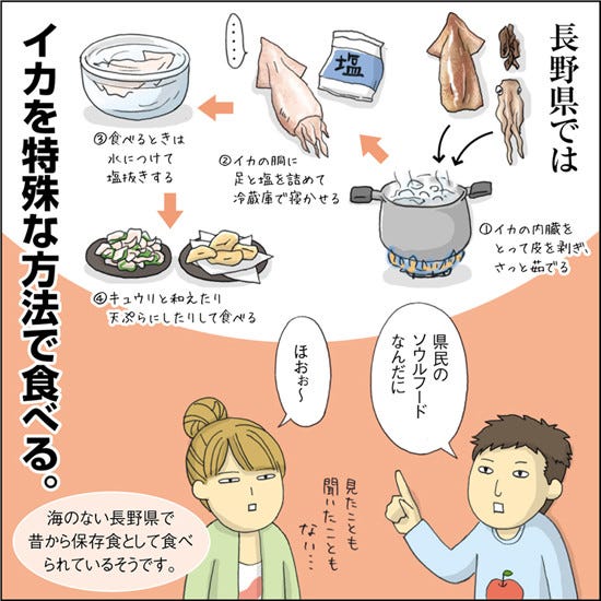 1コマ漫画 日本列島あるあるツアー 53 長野県のイカの食べ方は超珍しいらしい マイナビニュース