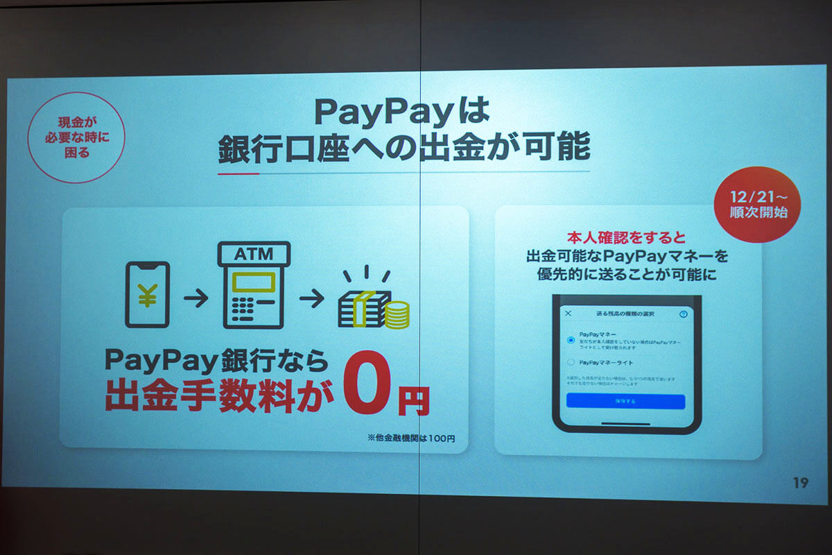 PayPayでの銀行口座への出金