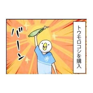 漫画「いたずらオウムの生活雑記」 第119回 トウモロコシを購入!