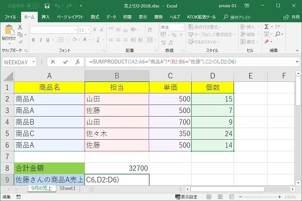 Excel Sumproduct関数で掛け算と足し算を一気に実行 仕事に役立つofficeの使い方 105 マイナビニュース