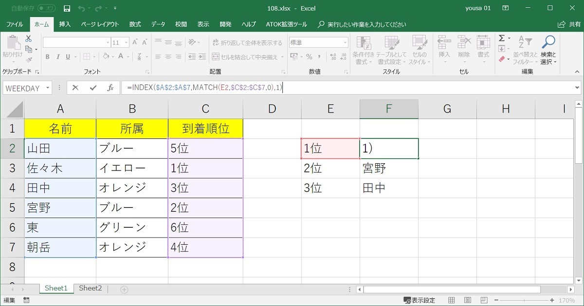 Excel Index関数とmatch関数を組み合わせてデータ抽出 仕事に役立つofficeの使い方 108 マイナビニュース