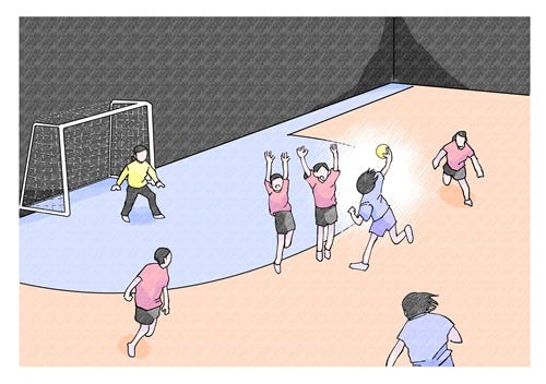 東京オリンピック 33競技の見どころとルールをイラストで予習 15 走る 跳ぶ 投げる スポーツの3大要素が揃う ハンドボール マイナビニュース