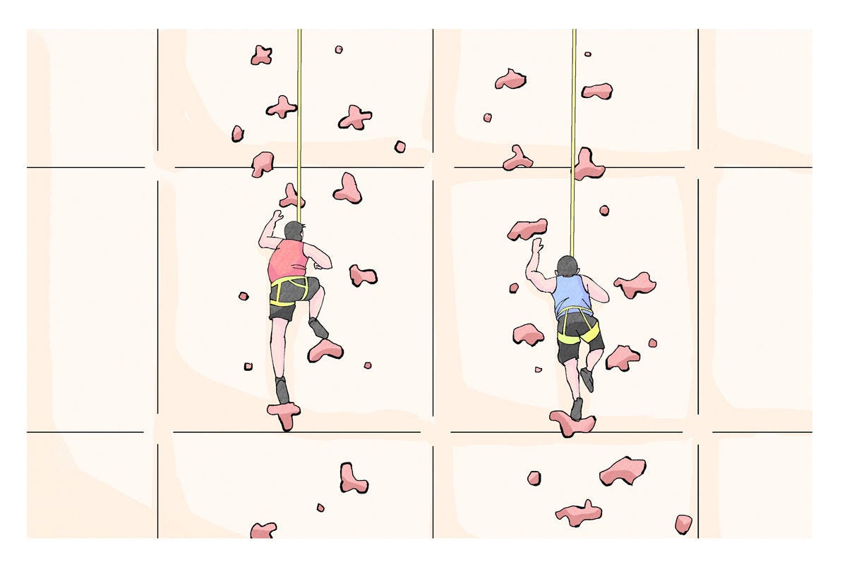 東京オリンピック 33競技の見どころとルールをイラストで予習 24 高くそり立つ壁に 自身の体ひとつで挑む選手達 スポーツクライミング マイナビニュース