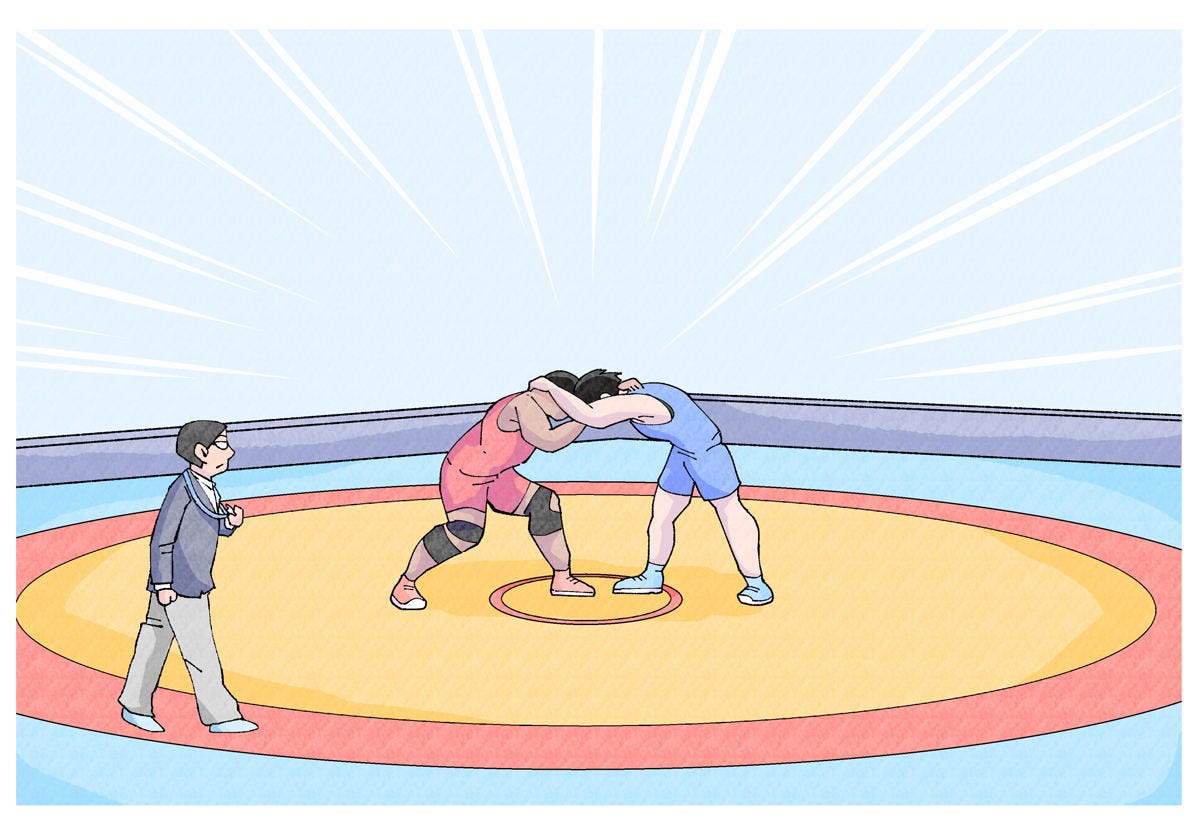 東京オリンピック 33競技の見どころとルールをイラストで予習 32 体一つで戦う格闘技 相手をマットに沈めて最強を勝ち取れ レスリング マイナビニュース