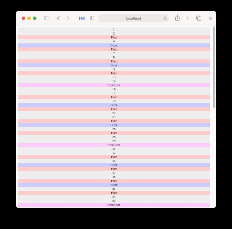 サーバーを起動してFizzBuzz問題を解いたところ