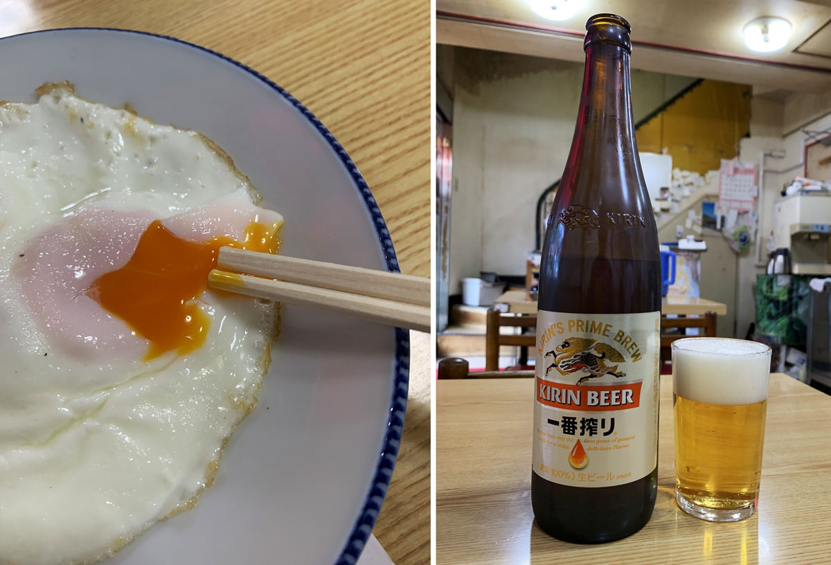 半熟の目玉焼きとビールでいい時間