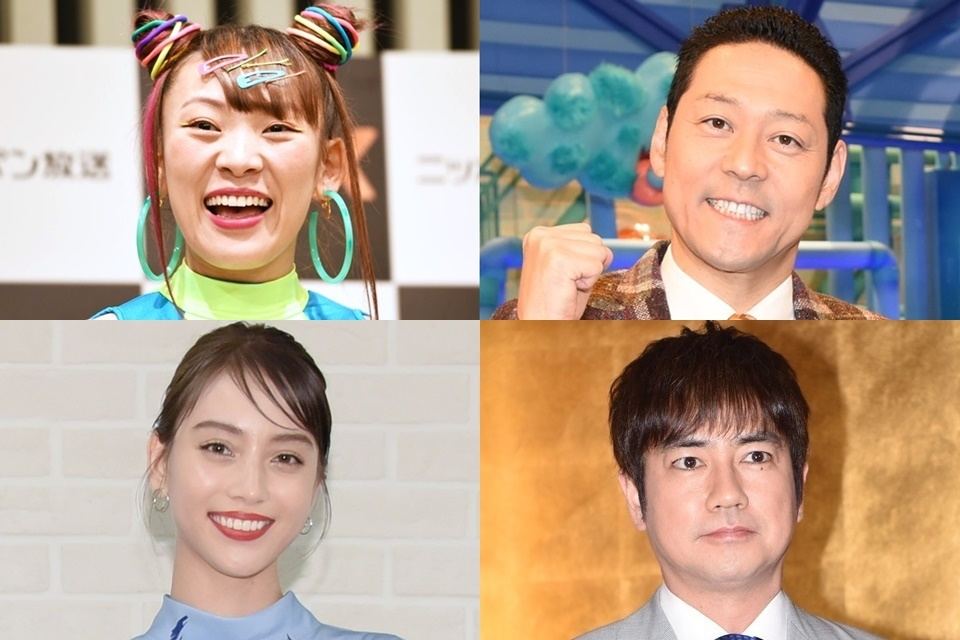 (上段左から時計回りに)フワちゃん、東野幸治、羽鳥慎一、滝沢カレン