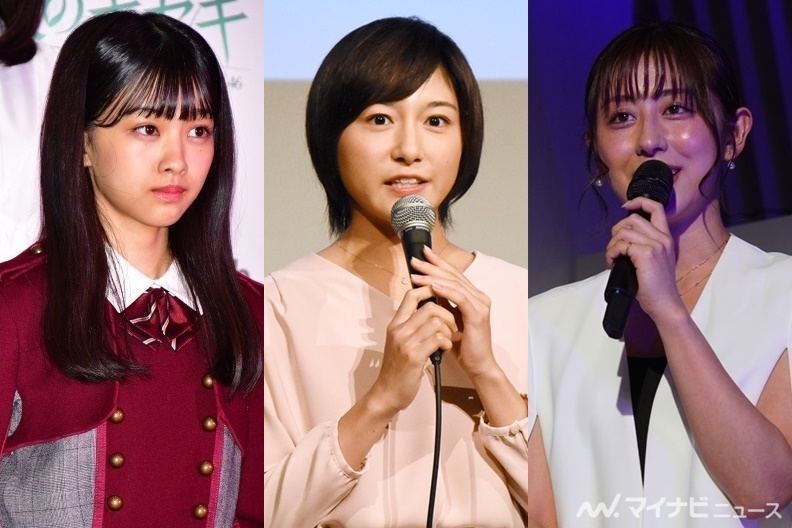 左から フジテレビ原田葵アナ(※欅坂46時代)、日本テレビ市來玲奈アナ、テレビ朝日斎藤ちはるアナ