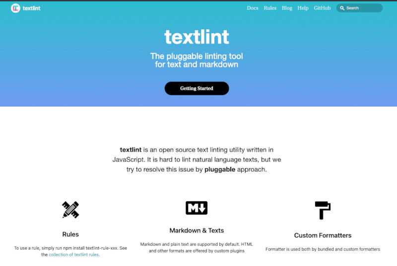 textlintのWebサイト - サイトは英語だが日本語校正に対応している