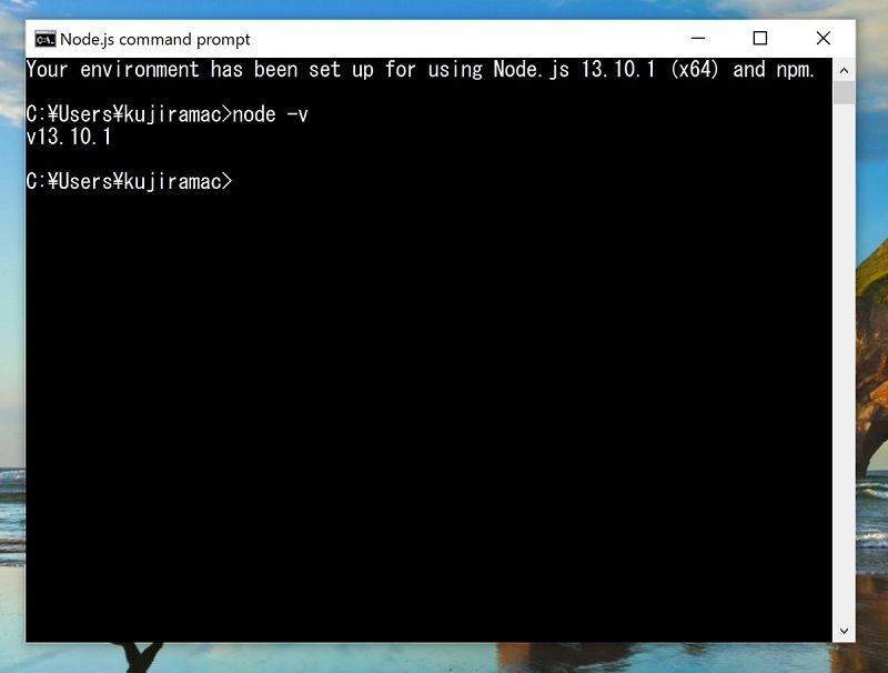 Node.jsのバージョン情報が表示される