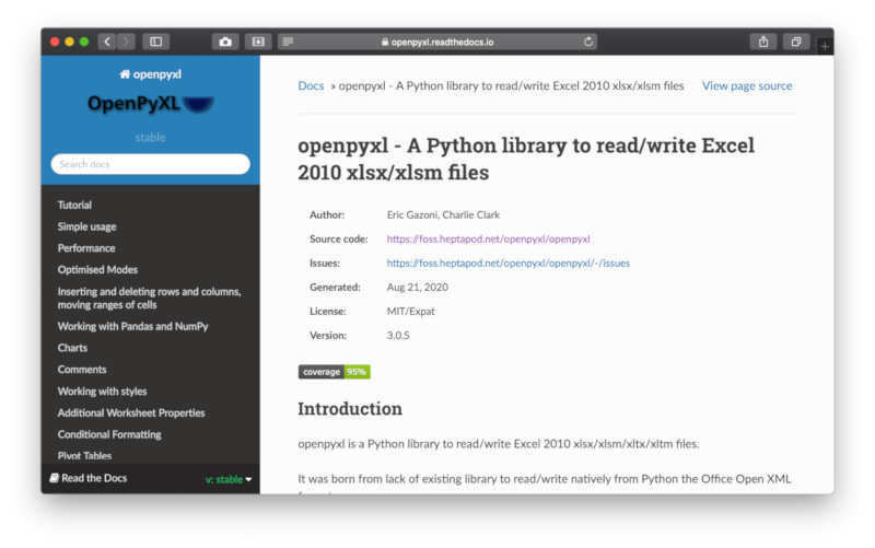 openpyxlのWebサイト