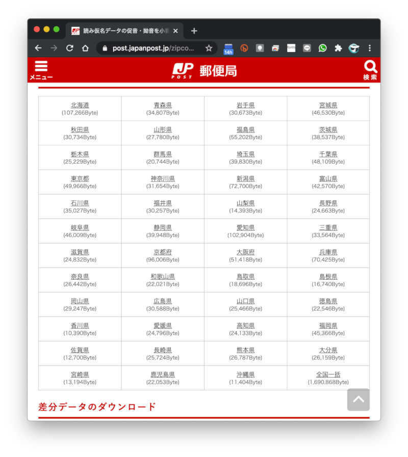 郵便番号データをダウンロードしよう