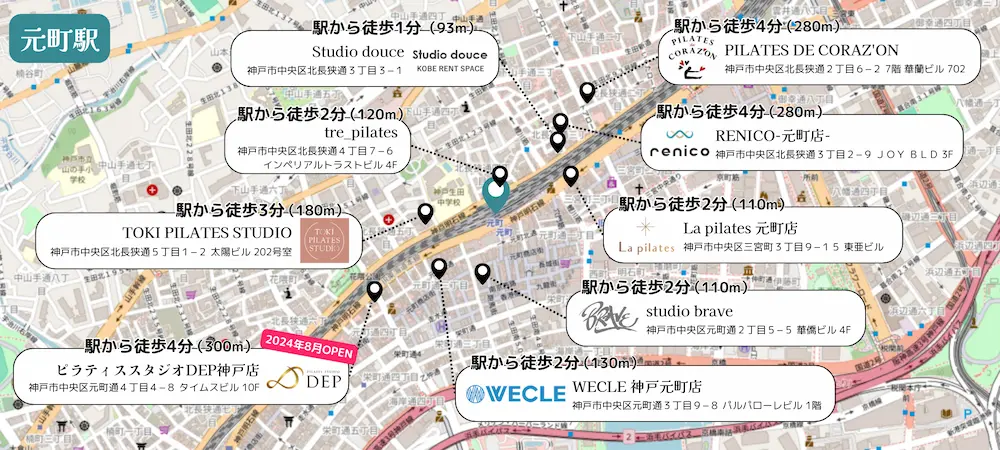 元町駅から徒歩5分以内のスタジオマップ