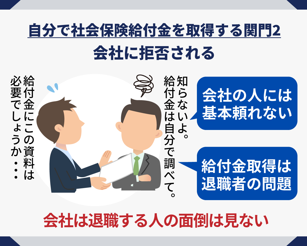 02_自分で社会保険給付金を取得する関門2_会社に拒否される（会社は退職する人の面倒は見ない）