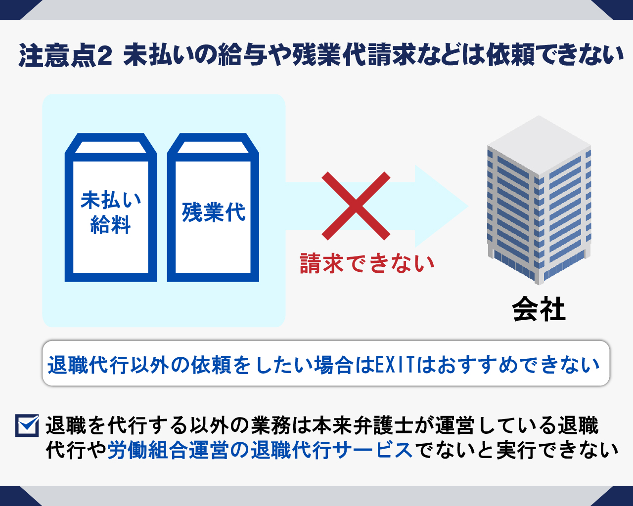 EXITのデメリット・注意点2.未払いの給与や残業代請求などは依頼できない-01