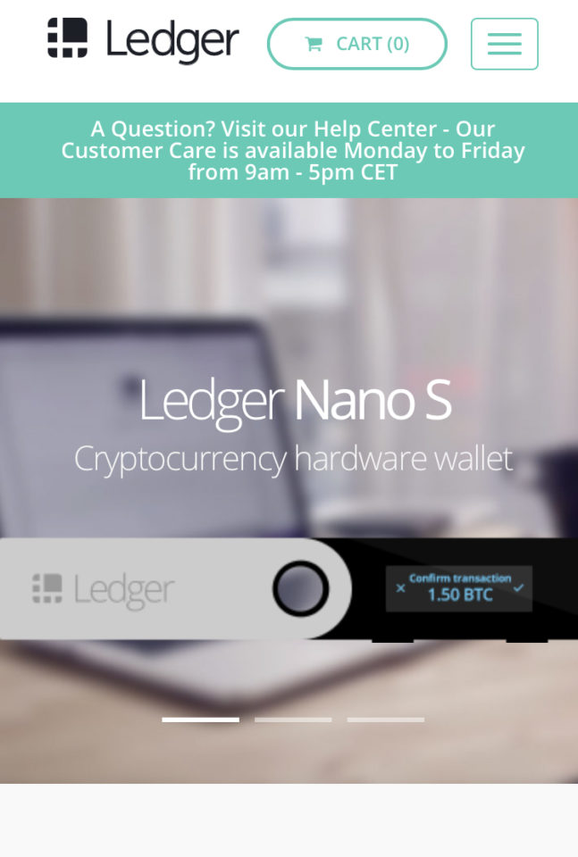 Ledger社のトップ画面