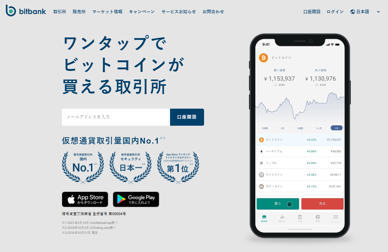 ビットバンクの公式キャプチャ